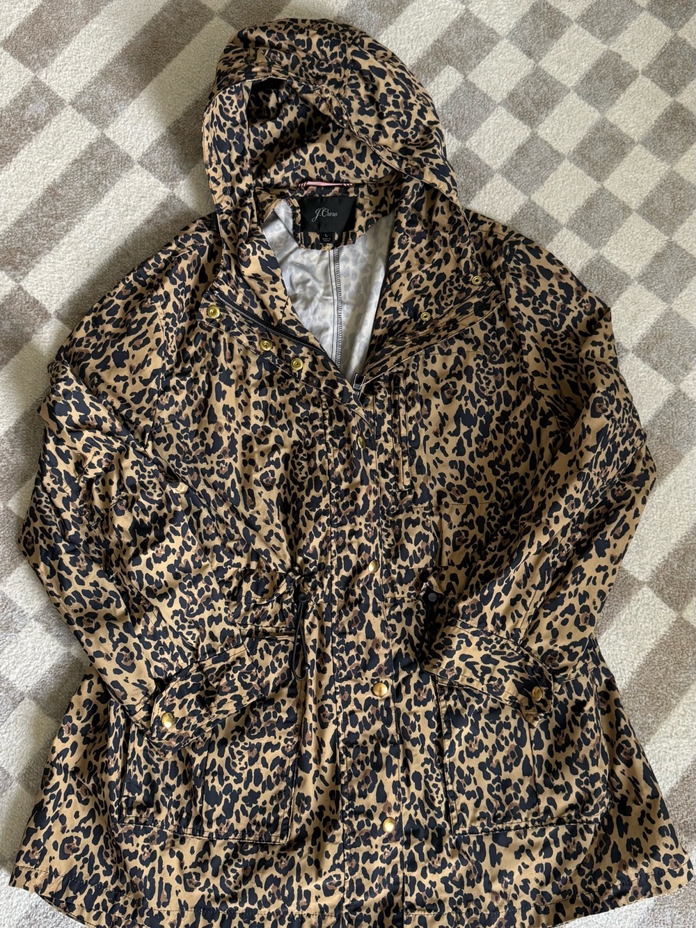 J. Crew Leopard-Print Hooded Utility Jacket in Tan & Black